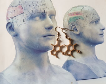 Caffeine Molecule Earrings, Coffee Lover Gift, Black & Gold Brown