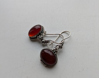 Handmade Carnelian Sterling Silver Earrings, Antique Style