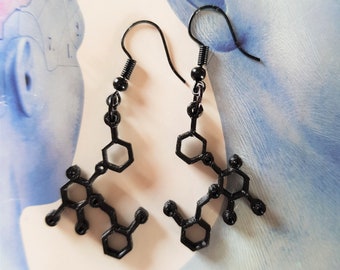 Rum molecule earrings with Mojito and quince recipe, black steel jewelry, Bachelor party, Bartenders gift, cocktail bar, alcohol gift