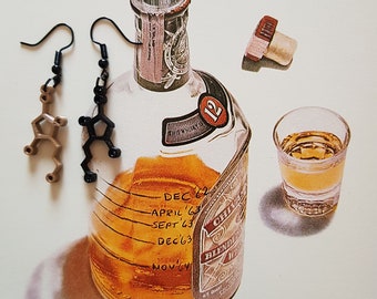 Whisky Molecule Earrings, 3D Printed Biology Jewelry, Bartender Gift