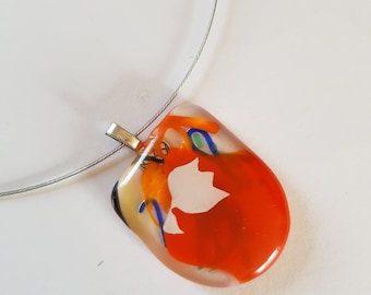 Tulip pendant from the Netherlands,  Fused Glass art necklace, Orange Dutch Design jewelry, fashion madebymirjam handmade