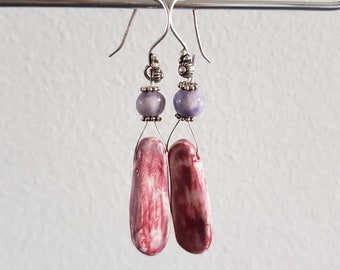 Handmade Ceramic Earrings, Purple and Pink, Silver Zeeuwse Knot