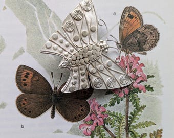 Sterling Silver Butterfly Brooch Pin, Art Nouveau Insect Jewelry
