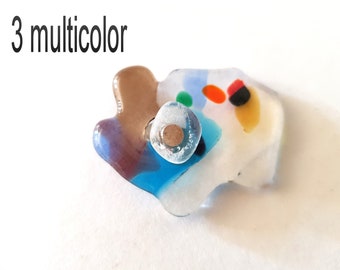 Fused Glass Pin Brooch with Silver Earring Stud, Interchangeable Jewelry