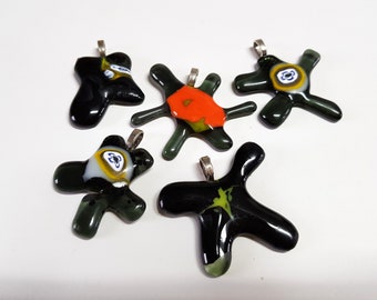 Fused Glass Amoeba Pendant, Handmade Biology Jewelry, Science Necklace