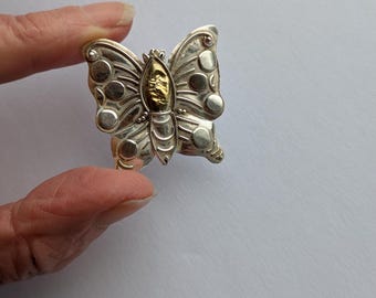 Art Nouveau Moth Pin, Sterling Silver Butterfly Brooch