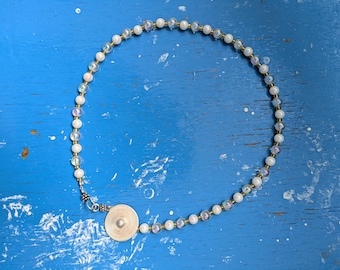 Pearl Necklace with Silver Hat Clasp: Bohemian Moonstone & Gold