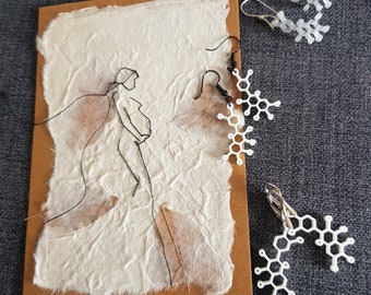 Borstvoeding molecule oorbellen, Moedermelk lactose,  prolactine hormoon oxytocine, baby, zwangerschap, babyshower, kraamvisite sieraad