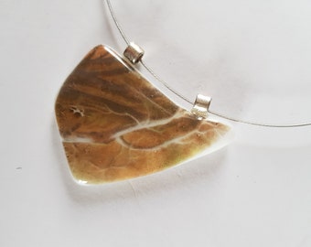 Leaf vein Pendant in White, brown and green, Biology Botanical Dutch Design necklace, fused glass art jewelry from the Netherlands