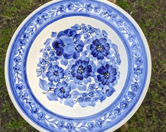 Handpainted scale in Delfts Blue of Wloclawek FAJANS, vintage ceramic dinner plates,  Folk Art Rare traditional Polish art, Poland.