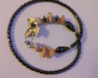 Hematite Necklace, Recycled Sterling Silver Closure, Boho Spiritual Jewelry