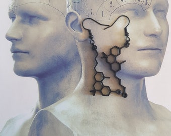 Black THC Molecule Earrings, Cannabis Science Jewelry, Handmade