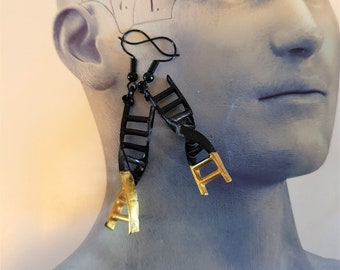 Black and Gold DNA Molecule Earrings, Science Jewelry