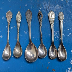 Cucharas con letras personales, cuchara de té K, L, I, P, W, cuchara de azúcar B o AvB 1953, antiguas cucharas de té holandesas vintage con iniciales
