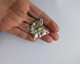 Art Nouveau Moth Pin, Sterling Silver Butterfly Brooch