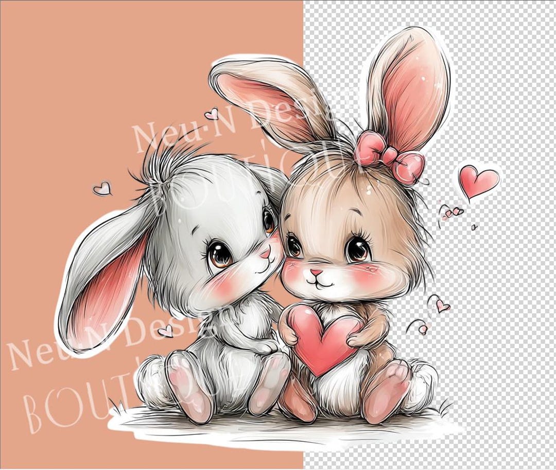 Cute Bunny Couples Stickers, 33 High Quality PNG Files, Transparent PNG ...