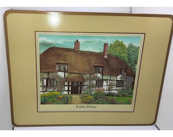 Set di tovagliette vintage Pimpermel English Cottages (4) con sottobicchieri Fox Hunting (6)