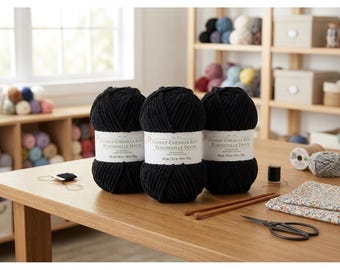 3 gomitoli di filato ecologico Cuddly Chenille, nero, formato jumbo 7, poliestere riciclato, 108 iarde ciascuno