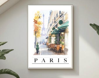 パリのフレンチコーナーカフェ水彩画5デジタルダウンロード印刷 - Etsy