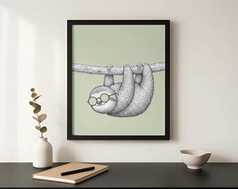 Sloth Print with Sunglasses | Funny Animal Wall Art (Digital Download)