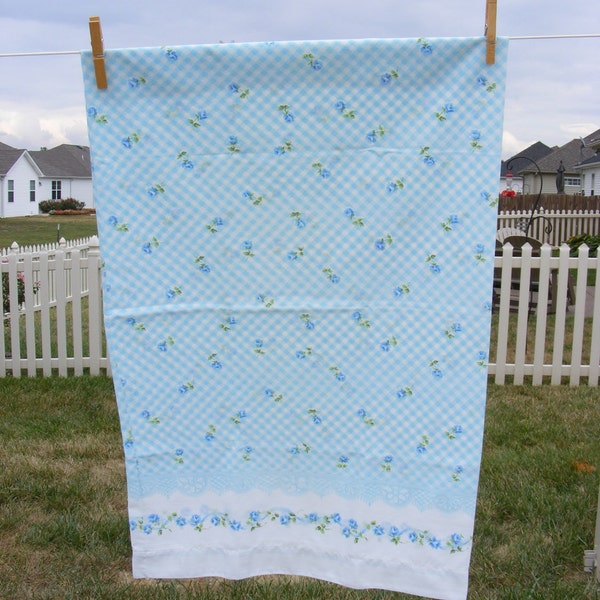 Vintage Blue Gingham and Floral Pillowcase....free shipping