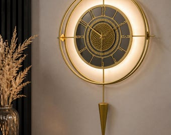 Extra grote metalen wandklok Stille slinger Hedendaags goud designer decoratief huisaccentstuk