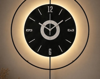 Grote zwarte led-slingerwandklok Stil minimaal modern Japandi-decorstatement Home Piece