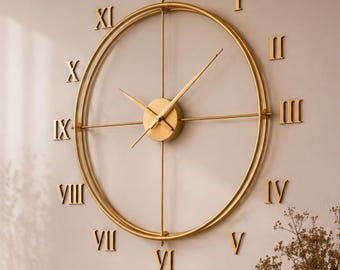 Extra grote gouden wandklok verstelbaar Romeins cijfer DIY metalen klok voor woonkamerdecoratie