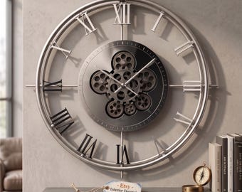 Industriële wandklok, grote metalen bewegende tandwielen, luxe, modern statementdecor