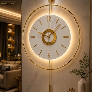 Grote gouden wandklok, modern metalen ringontwerp, stille kwarts, luxe woonkamerdecoratie