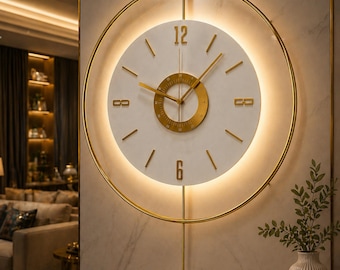 Grote gouden wandklok, modern metalen ringontwerp, stille kwarts, luxe woonkamerdecoratie