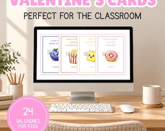 Printbare Valentijnskaarten voor kinderen | Valentijnskaarten voor in de klas | Leuke Valentijnskaarten met woordspelingen over eten | Schoolfeest | Direct downloaden