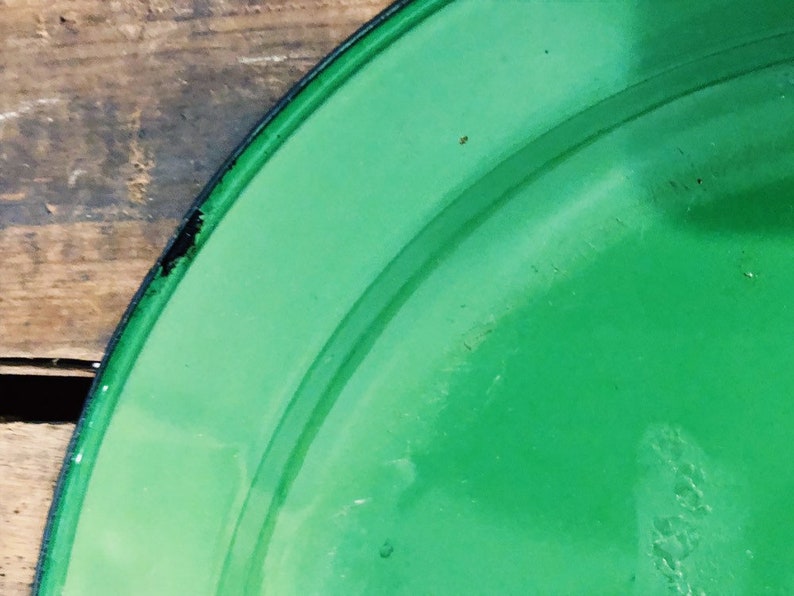 Vintage Enamelware Green plate Shabby Chic Cabin decor Cabane Collection