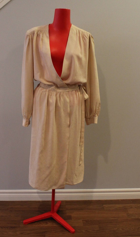 cream silk wrap dress