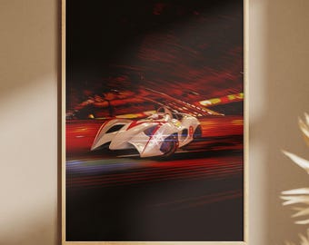 Speed Racer Poster, Retro Anime Wall Art, Vintage Racing Print, Cartoon Car Decor, Classic Motorsport Gift