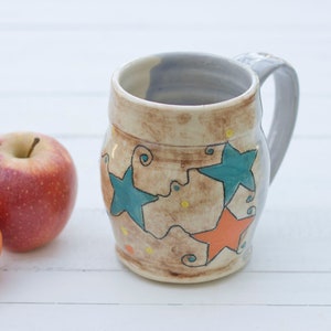 sale pottery, ready to ship, Wheel thrown pottery, star mug, Pottery handmade, mugs handmade, ceramic mug handmade, hand painted mug image 2