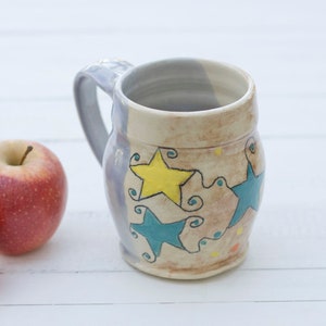 sale pottery, ready to ship, Wheel thrown pottery, star mug, Pottery handmade, mugs handmade, ceramic mug handmade, hand painted mug image 1