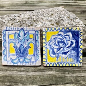 accent tiles, tile coaster, tile backsplash, delft blue tile, tile art, tile accent, decorative tile, handmade tile art