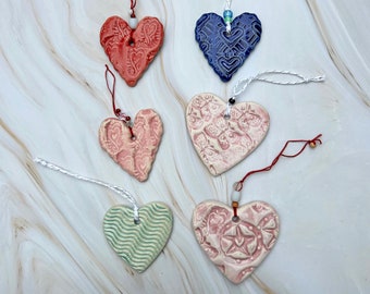 pretty ceramic heart, clay heart, glazed heart, fancy heart ornament, Hanging Heart, Ceramic heart, Heart ornament, gift decor, heart decor