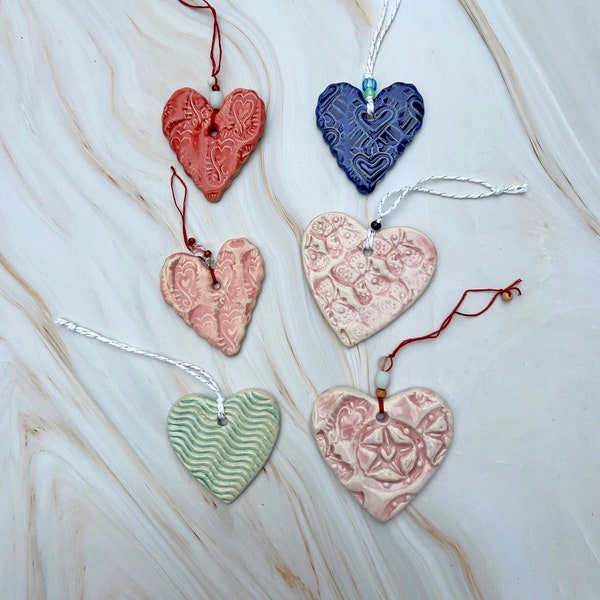 pretty ceramic heart, clay heart, glazed heart, fancy heart ornament, Hanging Heart, Ceramic heart, Heart ornament, gift decor, heart decor