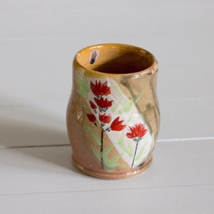 pottery cup, hand painted pottery, wheel thrown cup, wildflower cup, bud vase, floral pottery cup, gift for gardeners, gift for mom, hostess image 1