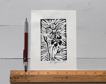 Flower Linocut Print: Hand-Printed Original Art, 5x7
