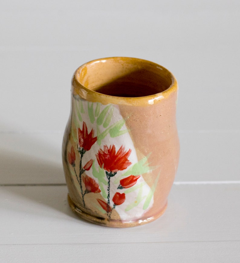 pottery cup, hand painted pottery, wheel thrown cup, wildflower cup, bud vase, floral pottery cup, gift for gardeners, gift for mom, hostess image 7