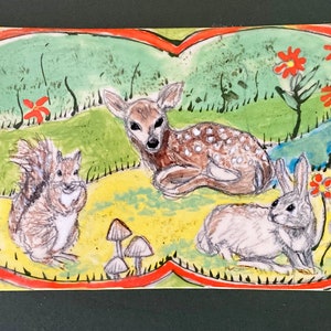 Woodland creatures, ceramic tile art, fine art ceramics, tile art, hand painted tile, forest animals tile, accent tile, tile fine arts image 2