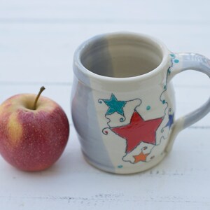 Handmade pottery mug, Star mug, celestial pottery mug, wheel thrown pottery mug, coffee mug handmade, celadon glaze pottery image 1