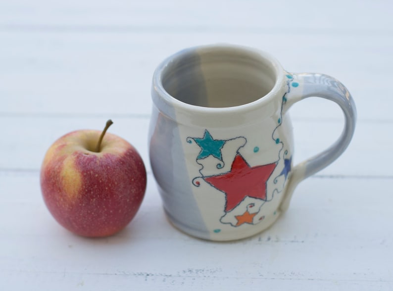 Handmade pottery mug, Star mug, celestial pottery mug, wheel thrown pottery mug, coffee mug handmade, celadon glaze pottery image 1