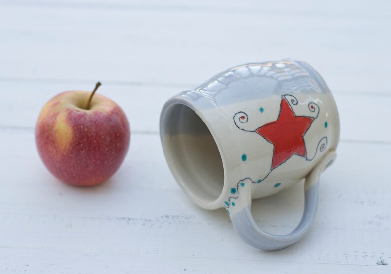 Handmade pottery mug, Star mug, celestial pottery mug, wheel thrown pottery mug, coffee mug handmade, celadon glaze pottery image 2