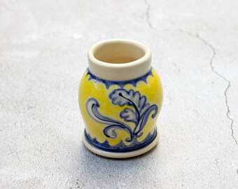 Mini jarrón de cerámica hecho a mano: Cerámica de gres esmaltado, jarrón de mamá, jarrón pequeño, jarrón de flores hecho a mano, jarrón pintado a mano