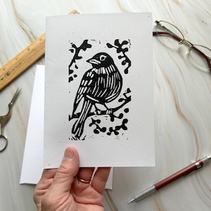 Tarjeta Robin, tarjeta Lino hecha a mano, tarjeta de felicitación hecha a mano, tarjeta de arte, tarjeta impresa a mano, tarjeta de cumpleaños de felicitación, impresión de corte lino, impresión de linóleo, mamá