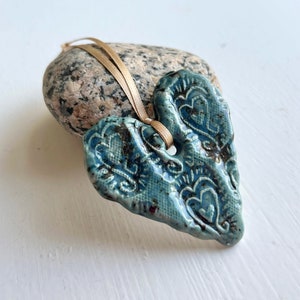Ceramic ornament, gift topper, clay heart, heart shape ornament, heart ornament image 7